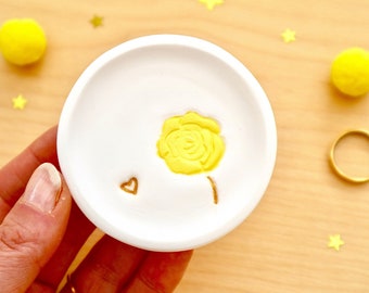 Personalised Yellow Rose Ring Dish, Mini Trinket Dish, Birthday Gift Her, Best Friend Gift, Friends Are Like Flowers  by janeBprints