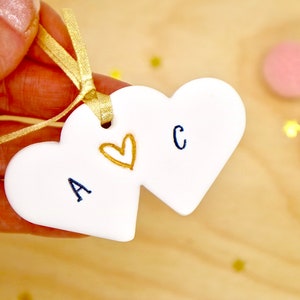Personalised Couples Initials Gift, Clay Hanging Heart Decoration, Romantic Gift For Couple, Engagement Heart, Love Token by janeBprints afbeelding 5