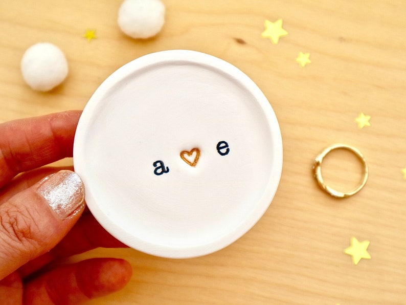 Personalised Couple Ring Dish, Mini Trinket Dish, Tiny Ring Dish, Engagement, Anniversary, Wedding Gift For Her, I Love You by janeBprints image 1