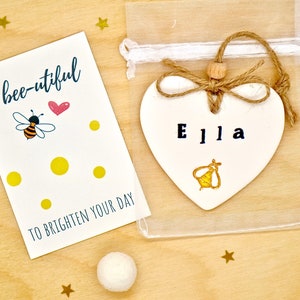 Personalised Bee Decoration, Clay Hanging Heart, Keepsake Gift, Positivity Gift, Bee Birthday Gift, Bee Girl by janeBprints image 10
