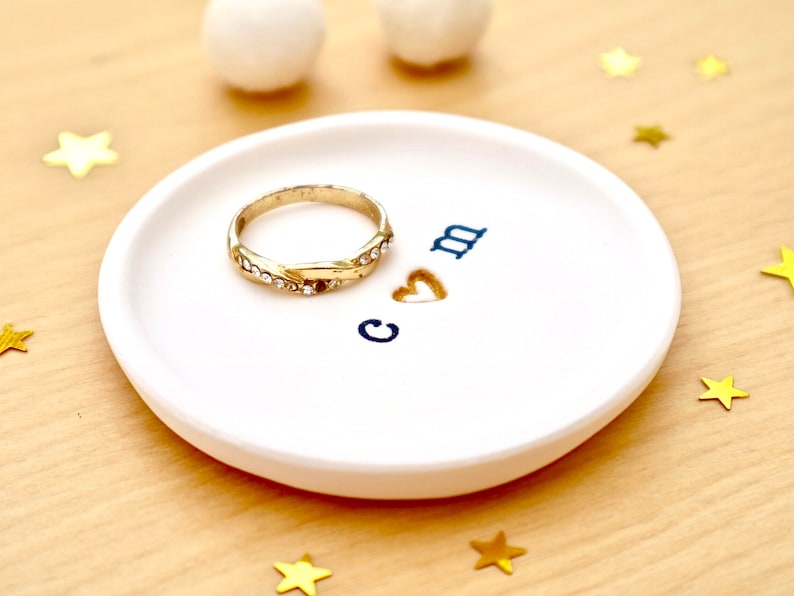 Personalised Couple Ring Dish, Mini Trinket Dish, Tiny Ring Dish, Engagement, Anniversary, Wedding Gift For Her, I Love You by janeBprints image 5