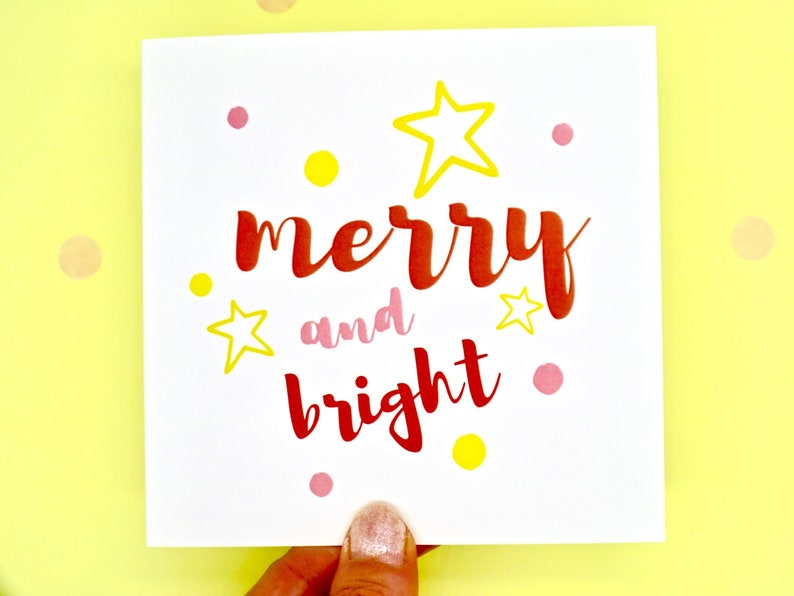 Merry and Bright Christmas Card, Colourful Christmas Card, Star Xmas Cards, Set of 3 Christmas Cards by janeBprints image 6