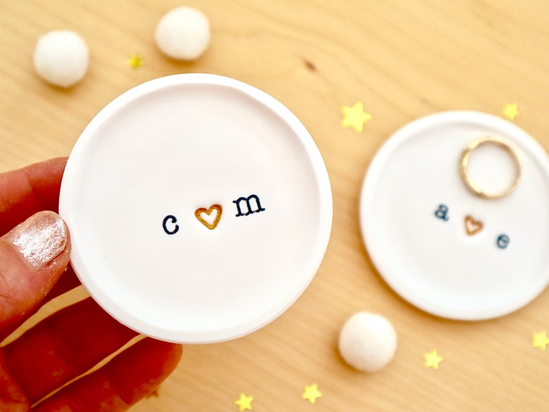 Personalised Couple Ring Dish, Mini Trinket Dish, Tiny Ring Dish, Engagement, Anniversary, Wedding Gift For Her, I Love You by janeBprints image 3