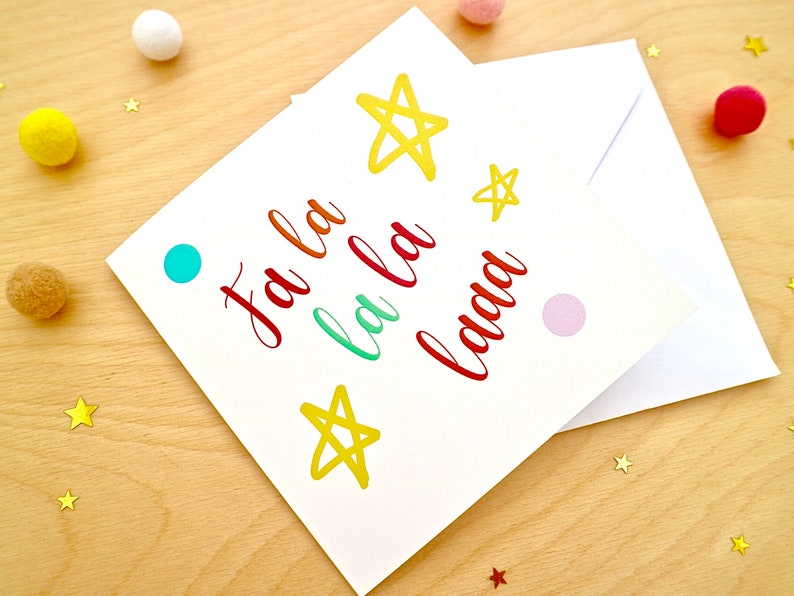 Fa La La La La Christmas Card, Colourful Pastel Christmas Card, Christmas Greetings, Rainbow Christmas by janeBprints image 5