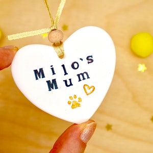 Personalised Dog Mum Gift, Best Dog Mum, Best Cat Mum, New Dog Gift, Clay Hanging Heart Decoration, Pet Mother's Day Ornament by janeBprints image 5