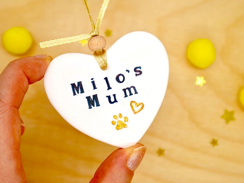 Personalised Dog Mum Gift, Best Dog Mum, Best Cat Mum, New Dog Gift, Clay Hanging Heart Decoration, Pet Mother's Day Ornament by janeBprints image 5