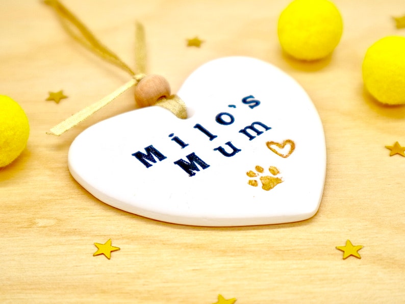 Personalised Dog Mum Gift, Best Dog Mum, Best Cat Mum, New Dog Gift, Clay Hanging Heart Decoration, Pet Mother's Day Ornament by janeBprints image 9