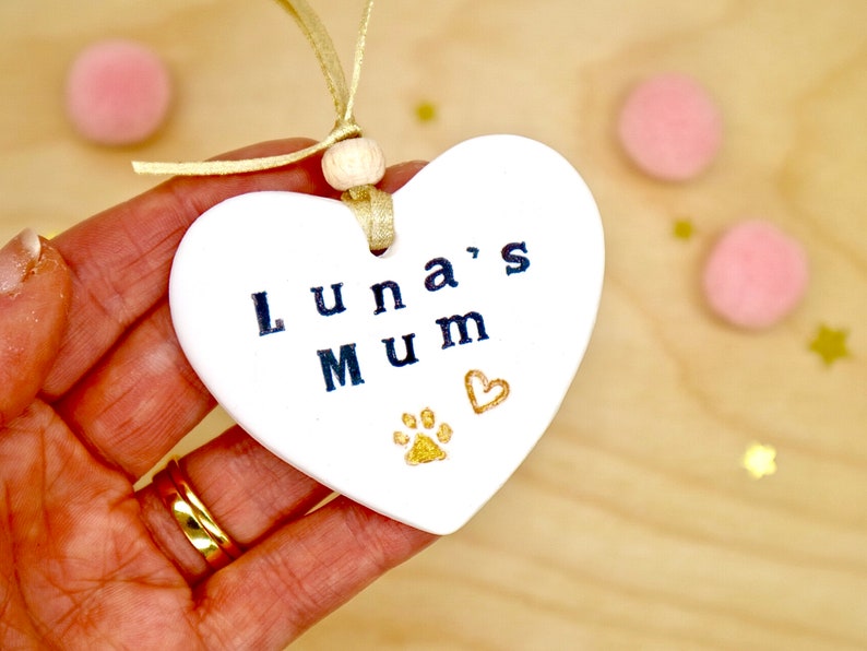 Personalised Dog Mum Gift, Best Dog Mum, Best Cat Mum, New Dog Gift, Clay Hanging Heart Decoration, Pet Mother's Day Ornament by janeBprints image 3