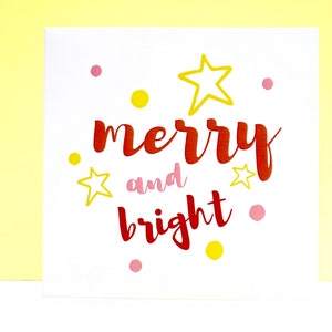 Merry and Bright Christmas Card, Colourful Christmas Card, Star Xmas Cards, Set of 3 Christmas Cards by janeBprints image 3