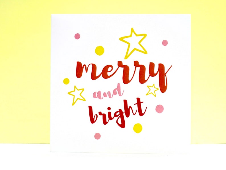 Merry and Bright Christmas Card, Colourful Christmas Card, Star Xmas Cards, Set of 3 Christmas Cards by janeBprints image 3