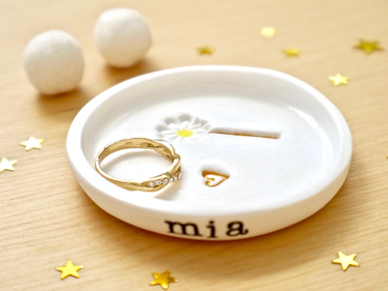 Personalised Daisy Flower Ring Dish, Tiny Ring Dish, Mini Trinket Dish, Birthday Gift Her, Tiny Cute, Keepsake Gift by janeBprints image 8