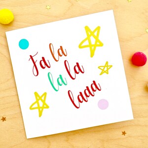 Fa La La La La Christmas Card, Colourful Pastel Christmas Card, Christmas Greetings, Rainbow Christmas by janeBprints image 3