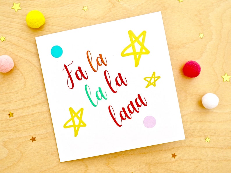 Fa La La La La Christmas Card, Colourful Pastel Christmas Card, Christmas Greetings, Rainbow Christmas by janeBprints image 3