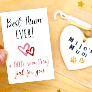 Personalised Dog Mum Gift, Best Dog Mum, Best Cat Mum, New Dog Gift, Clay Hanging Heart Decoration, Pet Mother's Day Ornament by janeBprints image 2