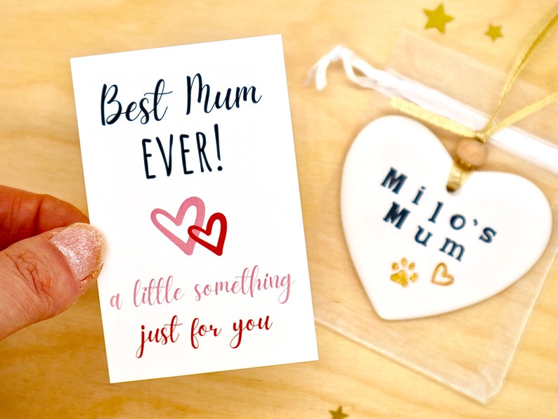 Personalised Dog Mum Gift, Best Dog Mum, Best Cat Mum, New Dog Gift, Clay Hanging Heart Decoration, Pet Mother's Day Ornament by janeBprints image 2