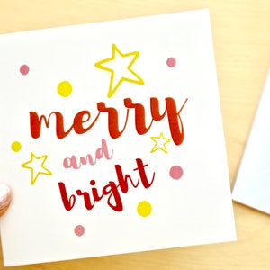 Merry and Bright Christmas Card, Colourful Christmas Card, Star Xmas Cards, Set of 3 Christmas Cards by janeBprints image 8