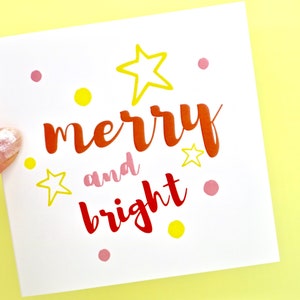 Merry and Bright Christmas Card, Colourful Christmas Card, Star Xmas Cards, Set of 3 Christmas Cards by janeBprints image 2