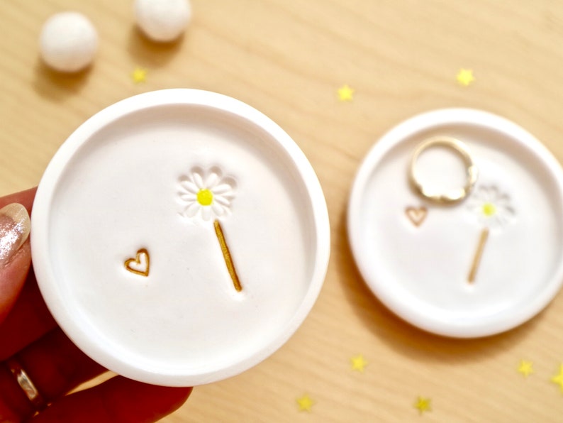 Personalised Daisy Flower Ring Dish, Tiny Ring Dish, Mini Trinket Dish, Birthday Gift Her, Tiny Cute, Keepsake Gift by janeBprints image 9