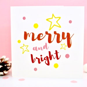 Merry and Bright Christmas Card, Colourful Christmas Card, Star Xmas Cards, Set of 3 Christmas Cards by janeBprints image 7