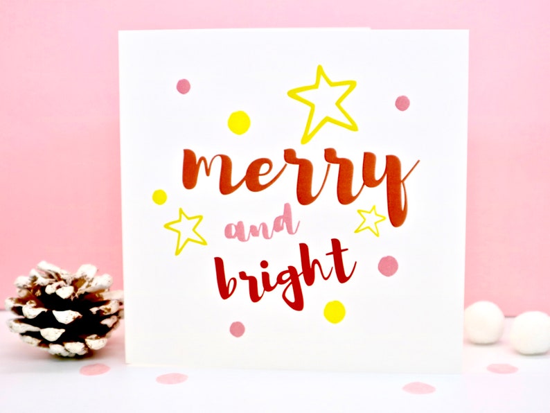 Merry and Bright Christmas Card, Colourful Christmas Card, Star Xmas Cards, Set of 3 Christmas Cards by janeBprints image 7