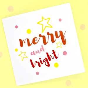 Merry and Bright Christmas Card, Colourful Christmas Card, Star Xmas Cards, Set of 3 Christmas Cards by janeBprints image 10