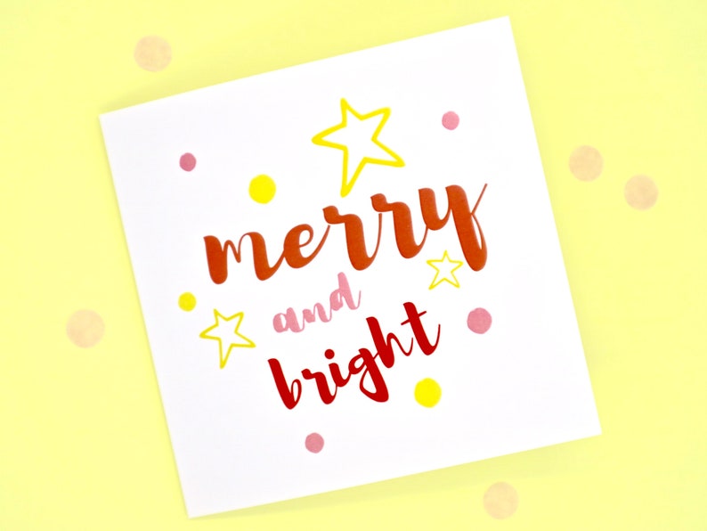 Merry and Bright Christmas Card, Colourful Christmas Card, Star Xmas Cards, Set of 3 Christmas Cards by janeBprints image 10