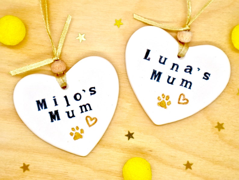 Personalised Dog Mum Gift, Best Dog Mum, Best Cat Mum, New Dog Gift, Clay Hanging Heart Decoration, Pet Mother's Day Ornament by janeBprints image 6