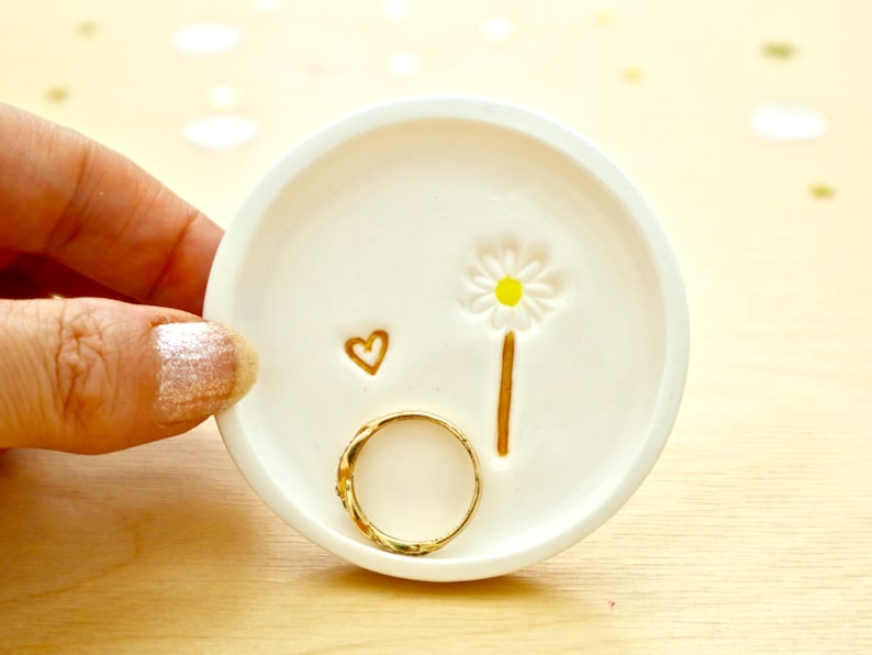 Personalised Daisy Flower Ring Dish, Tiny Ring Dish, Mini Trinket Dish, Birthday Gift Her, Tiny Cute, Keepsake Gift by janeBprints image 7