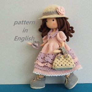 Crochet PATTERN for Doll Irene, Amigurumi Doll, Pattern includes: DOLL base with hair, removable Clothes.