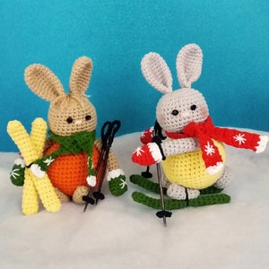 Small Bunny Crochet PATTERN, Amigurumi small bunny,  Leftover Yarn Project, Rabbit on Skis