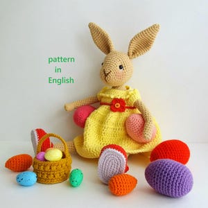 Crochet Pattern for Bunny Lilly with a Basket Easter egg holder, Easter eggs, Amigurumi Easter Bunny