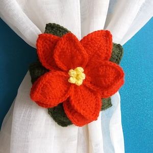 Christmas Poinsettia Curtain Holder PATTERN, crochet Poinsettia Pattern, Amigurumi Christmas Poinsettia for home decor