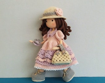 Crochet PATTERN for Doll Irene, Amigurumi Doll, PDF pattern in English, Pattern includes: DOLL base with hair, removable Clothes.