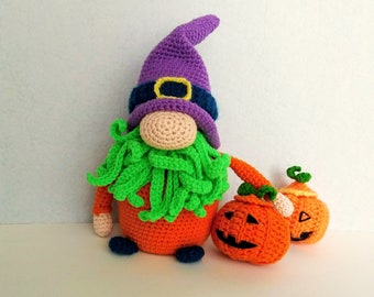 Crochet PATTERN for Halloween Gnome, Crochet Gnome and small Pumpkin Pattern, PDF in English, Amigurumi Gnome and Pumpkin