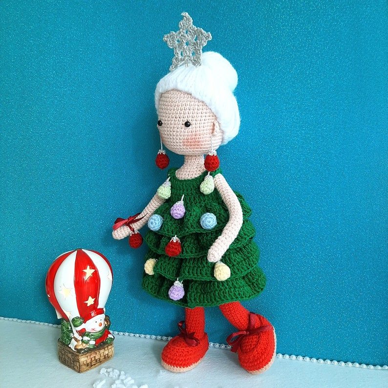 PATTERN Crochet Doll Christmas Tree,Amigurumi Doll for Xmas,PDF pattern in English,Pattern includes:DOLL base with hair, removable Clothes image 4