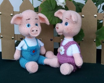 Crochet PATTERN for Piggy, Amigurumi boy and girl Piglets,Crochet animal toy Pattern
