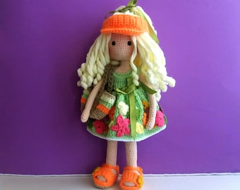 Crochet Outfit Pattern for Doll OLIVIA: Dress, Summer Bag, Top and Panties, Sandals, Visor hat, PDF pattern in English