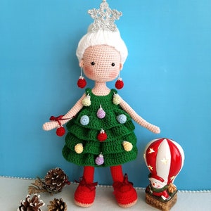 PATTERN Crochet Doll Christmas Tree,Amigurumi Doll for Xmas,PDF pattern in English,Pattern includes:DOLL base with hair, removable Clothes image 7