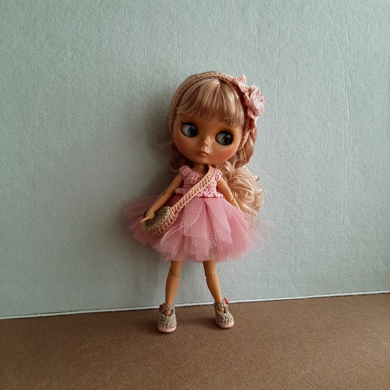 Blythe Doll Outfit PDF Pattern, Tulle Dress, Crochet Bag, Shoes, Headband