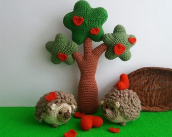 Crochet Pattern for Hedgehog with Heart, Crochet Heart (2 sizes), Amigurumi Hedgehog Pattern, PDF in English