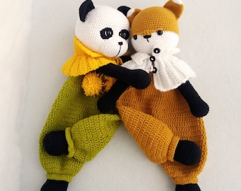 Panda and Fox lovey Crochet Pattern,2 in 1,Panda and Fox Security Blanket Toy,Amigurumi Comforter Panda and Fox, PDF in English, Cuddle Toys