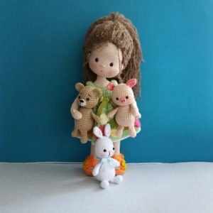 Crochet Pattern for small toys, Amigurumi small Bunny, Piglet, Bear, Toys for your dolls