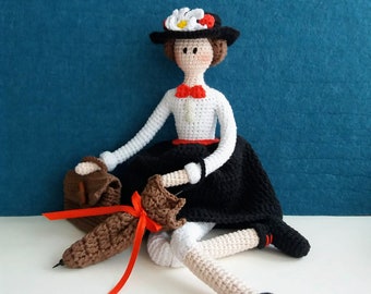 Crochet Pattern for Tilda Doll Mary Poppins, Crochet Doll, Amigurumi Doll Mary Poppins, PDF in English.