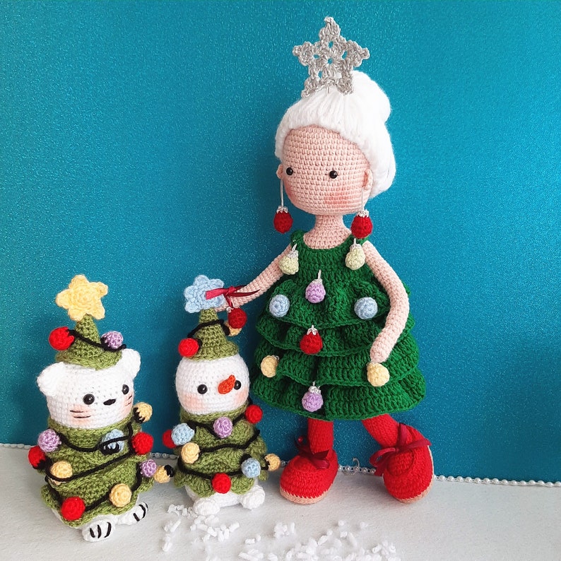 PATTERN Crochet Doll Christmas Tree,Amigurumi Doll for Xmas,PDF pattern in English,Pattern includes:DOLL base with hair, removable Clothes image 8