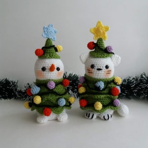 Crochet Xmas Cat and Snowman PATTERN, Amigurumi Xmas Tree Cat and Snowman Pattern,  Christmas Decorations