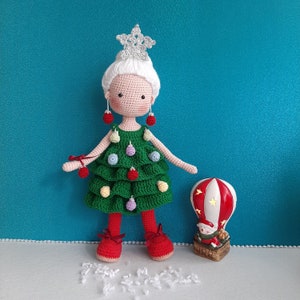 PATTERN Crochet Doll Christmas Tree,Amigurumi Doll for Xmas,PDF pattern in English,Pattern includes:DOLL base with hair, removable Clothes image 5