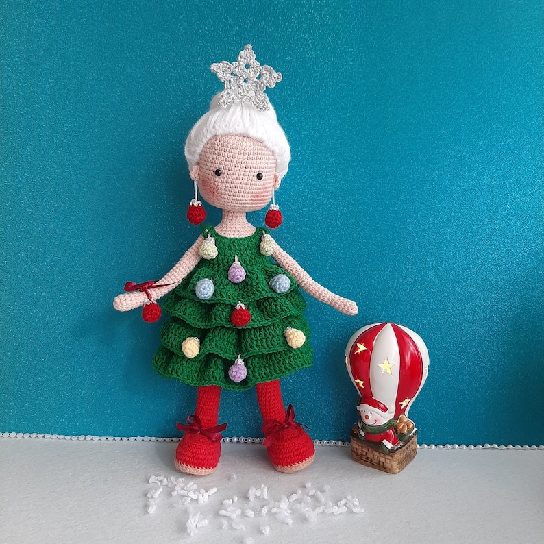 PATTERN Crochet Doll Christmas Tree,Amigurumi Doll for Xmas,PDF pattern in English,Pattern includes:DOLL base with hair, removable Clothes image 5