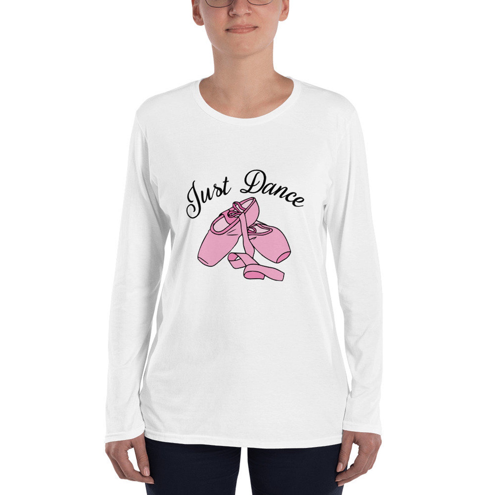 just dance ladies’ long sleeve t-shirt with ballet shoes - great for any dancer