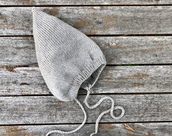 Gorro unissex cinza pixie para bebê recém-nascido, menina, menino, roupas, adereço para fotos, lã merino, tricô, presente, crianças, boho natural