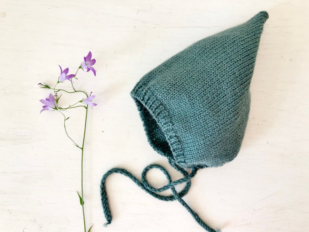 Dusty Mint Sage Alpaca Merino Baby Girl Boy Pixie Knit Wool Kids Spring Infant Hat